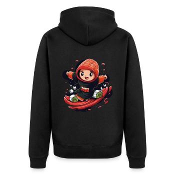 Sushi Ninja in Action - Unisex Premium Bio Zip Hoodie - Schwarz - Hinten - Nico (187cm)