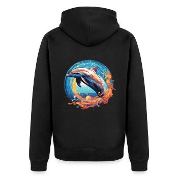 Dolphin in the sea - Unisex Premium Organic Zip Hoodie - black - Back - Nico (187cm)