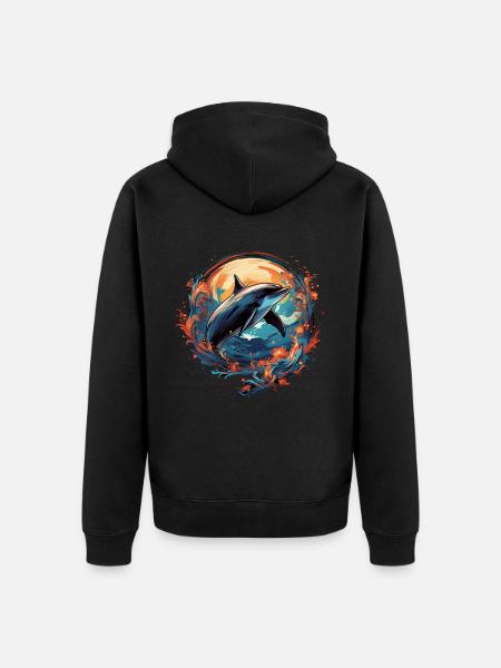 Dolphin with waves - Unisex Premium Organic Zip Hoodie - black