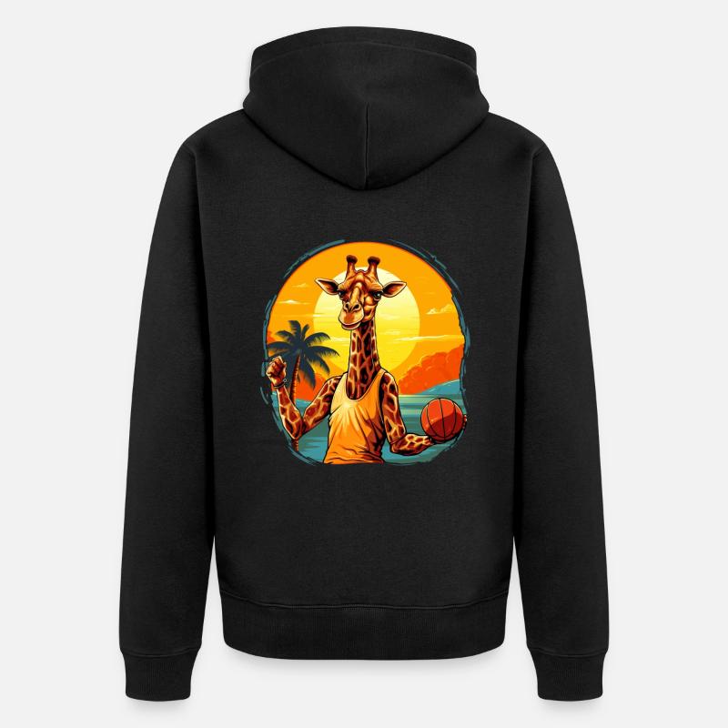 Girafe au basket-ball - Veste à capuche bio Premium Unisexe - noir