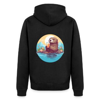 Otter with drink - Unisex Premium Organic Zip Hoodie - black - Back - Nico (187cm)