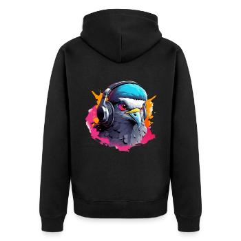 Adler mit Headset - Unisex Premium Bio Zip Hoodie - Schwarz - Hinten - Nico (187cm)