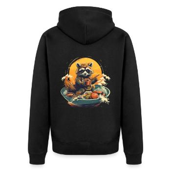Le raton laveur mange des ramen asiatiques - Veste à capuche bio Premium Unisexe - noir - Dos - Nico (187cm)