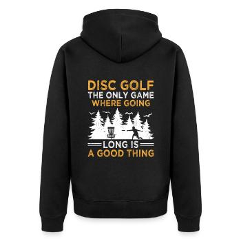 Disc Golf Player Disc Golfer Frisbee Player Par Pu - Unisex Premium Organic Zip Hoodie - black - Back - Nico (187cm)