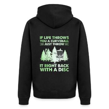 Disc Golf Player Disc Golfer Frisbee Player Par Pu - Unisex Premium Bio Zip Hoodie - Schwarz - Hinten - Nico (187cm)