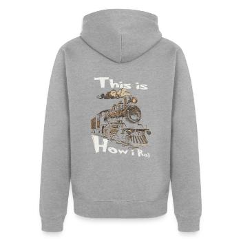 So Ticke Ich Immer Noch Mit Train - Unisex Premium Bio Zip Hoodie - Grau meliert - Hinten - Nico (187cm)