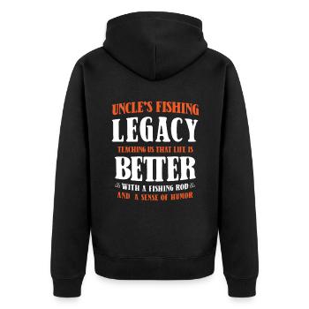 Fishing Uncle Fisherman Uncles Funny Fish Perfect - Unisex Premium Organic Zip Hoodie - black - Back - Nico (187cm)