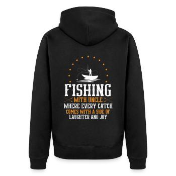 Fishing Uncle Fisherman Uncles Funny Fish Perfect - Unisex Premium Organic Zip Hoodie - black - Back - Nico (187cm)