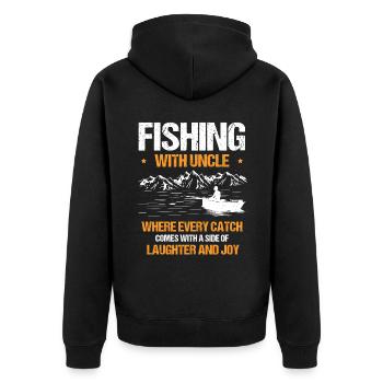 Fishing Uncle Fisherman Uncles Funny Fish Perfect - Unisex Premium Organic Zip Hoodie - black - Back - Nico (187cm)