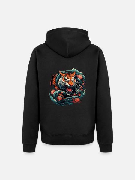Tattoo Traditional Asian Tiger - Unisex Premium Organic Zip Hoodie - black