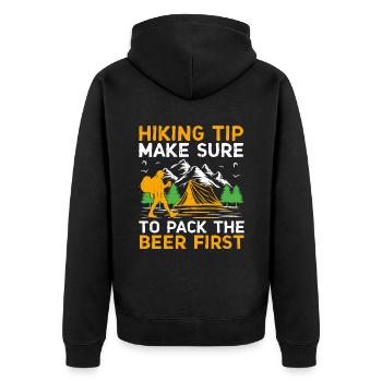 Wandern Wanderer Natur Trekking Outdoor Bergsteigerin - Unisex Premium Bio Zip Hoodie - Schwarz - Hinten - Nico (187cm)