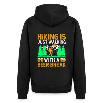 Wandern Wanderer Natur Trekking Outdoor Bergsteigerin - Unisex Premium Bio Zip Hoodie - Schwarz - Hinten - Nico (187cm)