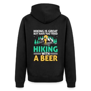 Wandern Wanderer Natur Trekking Outdoor Bergsteigerin - Unisex Premium Bio Zip Hoodie - Schwarz - Hinten - Nico (187cm)