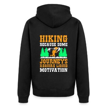 Wandern Wanderer Natur Trekking Outdoor Bergsteigerin - Unisex Premium Bio Zip Hoodie - Schwarz - Hinten - Nico (187cm)