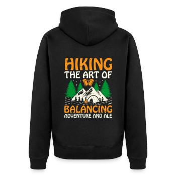 Wandern Wanderer Natur Trekking Outdoor Bergsteigerin - Unisex Premium Bio Zip Hoodie - Schwarz - Hinten - Nico (187cm)