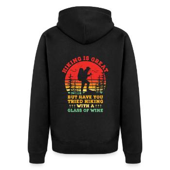 Wandern Bergsteigen Trekking Natur Outdoor Alco - Unisex Premium Bio Zip Hoodie - Schwarz - Hinten - Nico (187cm)