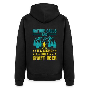 Wandern Bergsteigen Trekking Natur Outdoor Alco - Unisex Premium Bio Zip Hoodie - Schwarz - Hinten - Nico (187cm)