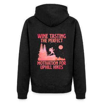 Wandern Wanderer Natur Trekking Outdoor Bergsteigerin - Unisex Premium Bio Zip Hoodie - Schwarz - Hinten - Nico (187cm)