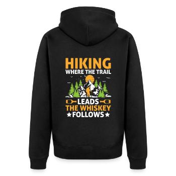 Wandern Wanderer Natur Trekking Outdoor Bergsteigerin - Unisex Premium Bio Zip Hoodie - Schwarz - Hinten - Nico (187cm)