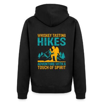 Wandern Wanderer Natur Trekking Outdoor Bergsteigerin - Unisex Premium Bio Zip Hoodie - Schwarz - Hinten - Nico (187cm)