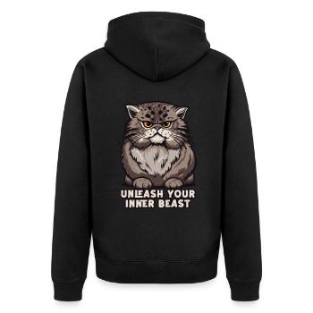 Entfesselt Ihr Inneres Biest -Owl -Design - Unisex Premium Bio Zip Hoodie - Schwarz - Hinten - Nico (187cm)