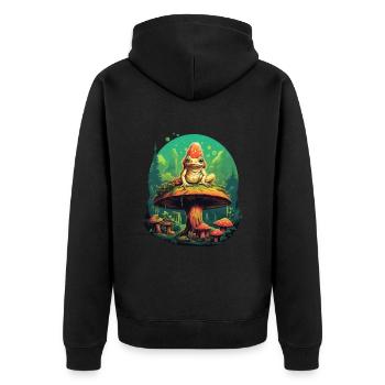 Magischer Frosch im Wald Psycedelic Cottagecore - Unisex Premium Bio Zip Hoodie - Schwarz - Hinten - Nico (187cm)