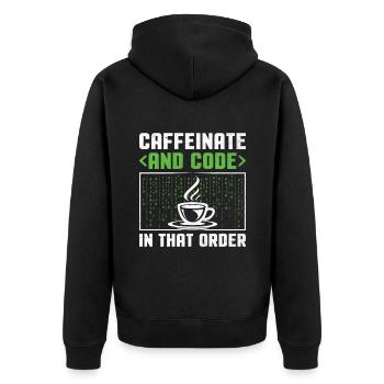 Kaffee-Codierung Programmierer Programmierer Entwickler Nerd Coff - Unisex Premium Bio Zip Hoodie - Schwarz - Hinten - Nico (187cm)
