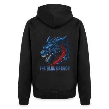 Traditioneller Japanischer Drache Der Blaue Drache - Unisex Premium Bio Zip Hoodie - Schwarz - Hinten - Nico (187cm)