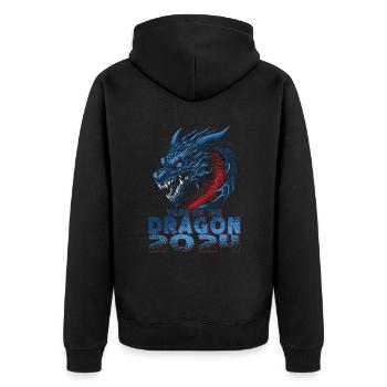 Traditioneller Japanischer Drache Der Blaue Drache - Unisex Premium Bio Zip Hoodie - Schwarz - Hinten - Nico (187cm)
