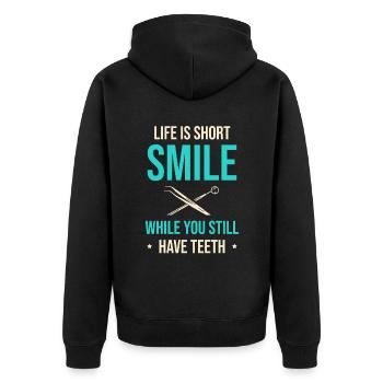 La vie est courte sourire tant que vous avez encore des dents - Veste à capuche bio Premium Unisexe - noir - Dos - Nico (187cm)