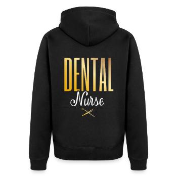Zahnarzthelferin Zahnmedizin Hygienikerin Zahnarzthelferin - Unisex Premium Bio Zip Hoodie - Schwarz - Hinten - Nico (187cm)