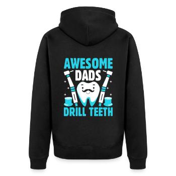 Awesome Dads Drill Teeth Dentist Father Dental Den - Unisex Premium Organic Zip Hoodie - black - Back - Nico (187cm)