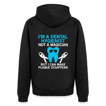 Ich bin eine Dentalhygienikerin, kein Zauberer Dental Denti - Unisex Premium Bio Zip Hoodie - Schwarz - Hinten - Nico (187cm)
