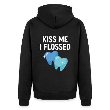 Küss mich ich Zahnseide Zahnarzt Zahnheilkunde Zahn D - Unisex Premium Bio Zip Hoodie - Schwarz - Hinten - Nico (187cm)