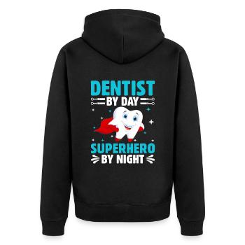 Zahnarzt bei Tag Superheld bei Nacht Zahnärztliche Zahnheilkunde - Unisex Premium Bio Zip Hoodie - Schwarz - Hinten - Nico (187cm)