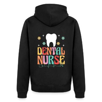 Zahnarzthelferin Zahnmedizin Krankenpflegerin Zahnarzthelferin - Unisex Premium Bio Zip Hoodie - Schwarz - Hinten - Nico (187cm)