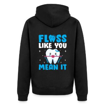 Zahnseide, wie Sie es meinen, Zahnarzt Zahnheilkunde de - Unisex Premium Bio Zip Hoodie - Schwarz - Hinten - Nico (187cm)