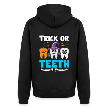 Trick oder Zähne Halloween Zahnarzt Zahnmedizin - Unisex Premium Bio Zip Hoodie - Schwarz - Hinten - Nico (187cm)