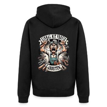 Einmal Mit Profis Arbeiten lustiger Handwerker - Unisex Premium Bio Zip Hoodie - Schwarz - Hinten - Nico (187cm)
