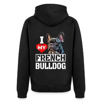 Ich Liebe meine Französische Bulldogge - Unisex Premium Bio Zip Hoodie - Schwarz - Hinten - Nico (187cm)