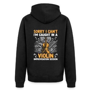 Désolé, je ne peux pas, je suis pris dans une improvisation au violon - Veste à capuche bio Premium Unisexe - noir - Dos - Nico (187cm)