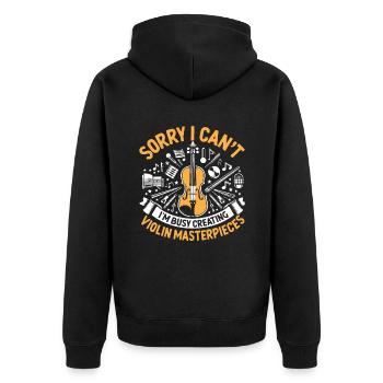Tut mir leid, dass ich nicht kann, ich bin damit beschäftigt, ein Meisterwerk für die Violine zu schaffen - Unisex Premium Bio Zip Hoodie - Schwarz - Hinten - Nico (187cm)