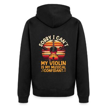 Tut mir leid, dass ich es nicht kann Meine Geige ist mein musikalischer Vertrauter - Unisex Premium Bio Zip Hoodie - Schwarz - Hinten - Nico (187cm)