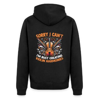 Tut mir leid, ich kann nicht, ich bin damit beschäftigt, Violinharmonien zu kreieren V - Unisex Premium Bio Zip Hoodie - Schwarz - Hinten - Nico (187cm)
