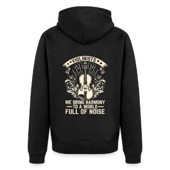 Geiger Wir bringen Harmonie in eine Welt voller Noi - Unisex Premium Bio Zip Hoodie - Schwarz - Hinten - Nico (187cm)