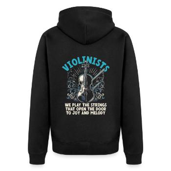 Violonistes Nous jouons Les cordes qui ouvrent la porte - Veste à capuche bio Premium Unisexe - noir - Dos - Nico (187cm)