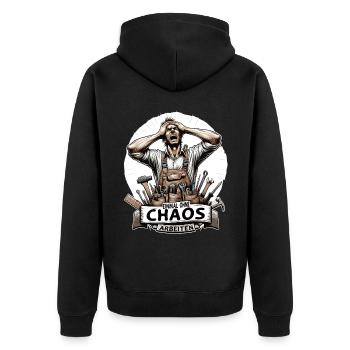 Handwerker Einmal ohne Chaos Arbeiten - Unisex Premium Bio Zip Hoodie - Schwarz - Hinten - Nico (187cm)