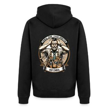 Handwerker Einmal ohne Chaos Arbeiten - Unisex Premium Bio Zip Hoodie - Schwarz - Hinten - Nico (187cm)