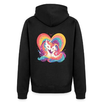 Unicorn Heart Love Cuddle Hug Cute Cute - Unisex Premium Organic Zip Hoodie - black - Back - Nico (187cm)
