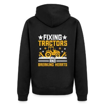 Landwirtschaftsmechaniker Lustige Traktormechaniker Bauernhof - Unisex Premium Bio Zip Hoodie - Schwarz - Hinten - Nico (187cm)